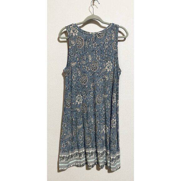 LOFT Dress Womens Large Purple Blue Floral Sleeveless Border Print Jersey Knit - Picture 4 of 6